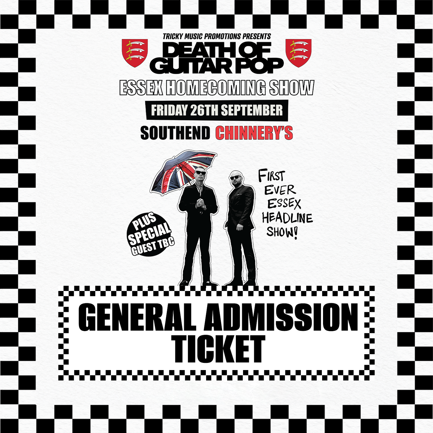 DEATH OF GUITAR POP LIVE AT SOUTHEND CHINNERYS - GENERAL ADMISSION TICKET - 26/9/25